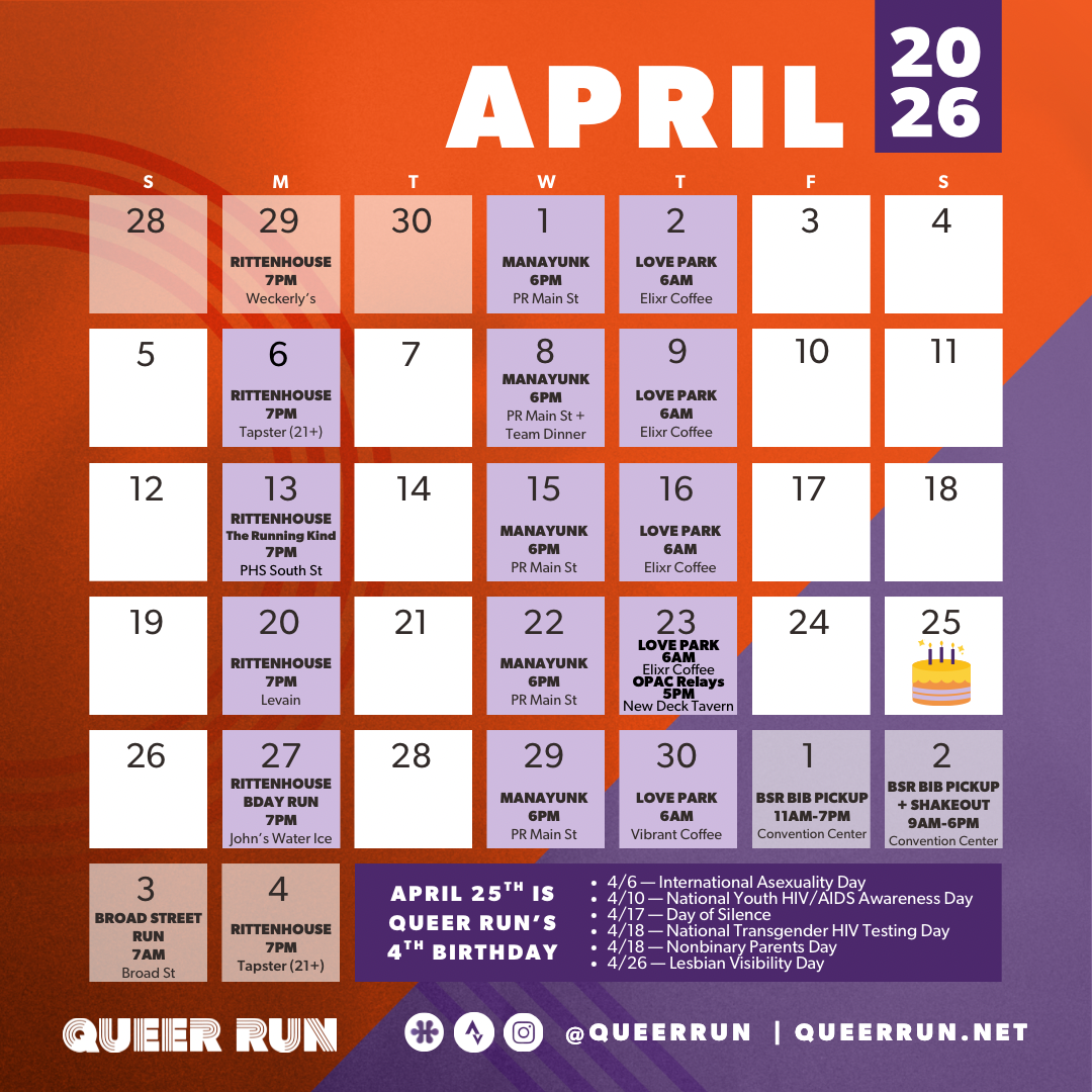 The queer run monthly calendar